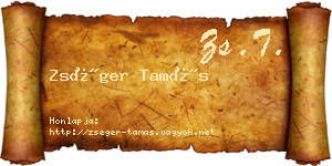 Zséger Tamás névjegykártya